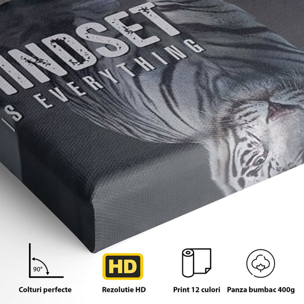 Tablou Canvas Premium, LuxCanva® Q1008, In Oglinda Mintii, Pisoi, Tigru, Reflectie, Oglinda, Crestere, Curaj, Devenire, Identitate, Pui, Apa, Privire, Psihologie, Simbolic, Felina, Birou, Dormitor