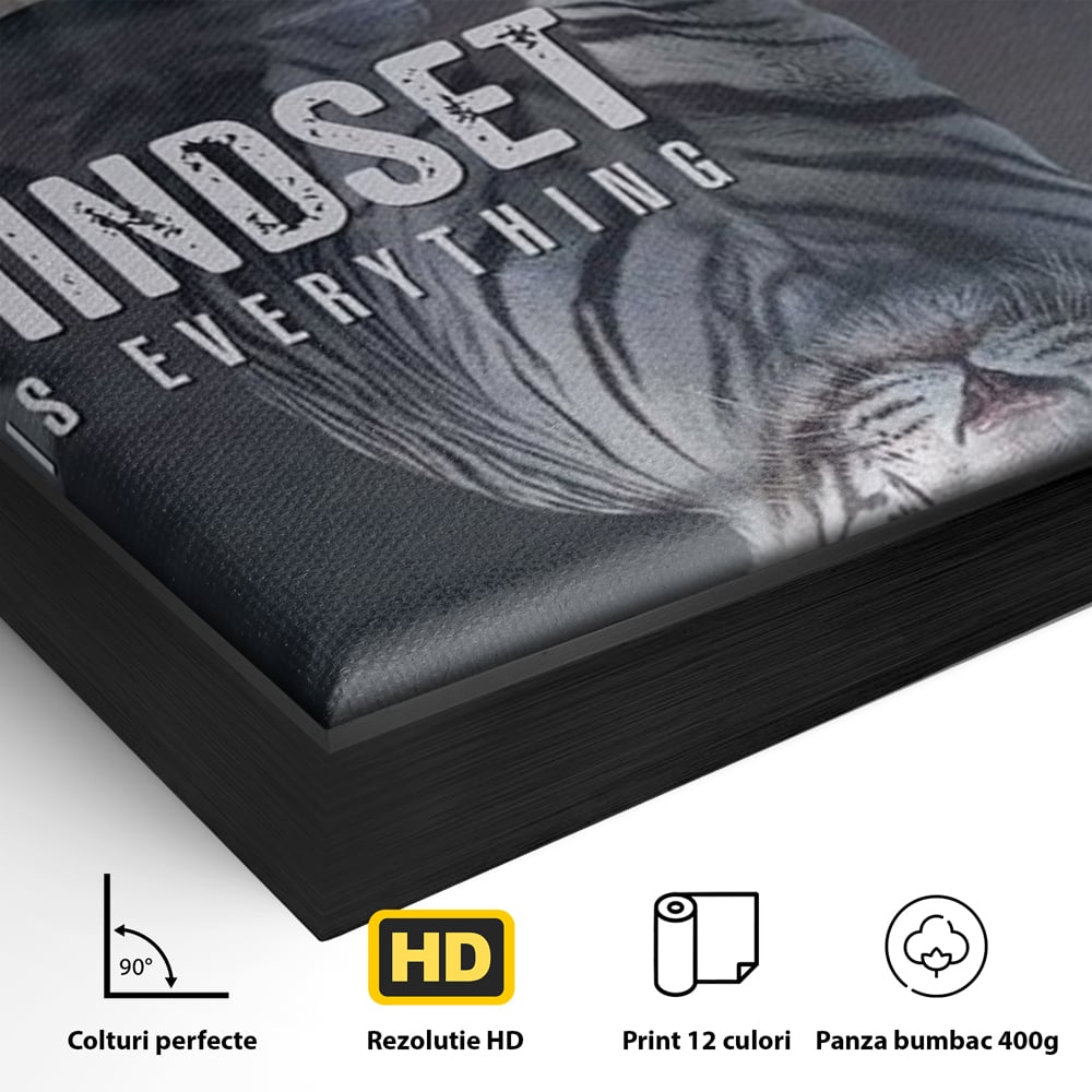Tablou Canvas Premium, LuxCanva® Q1008, In Oglinda Mintii, Pisoi, Tigru, Reflectie, Oglinda, Crestere, Curaj, Devenire, Identitate, Pui, Apa, Privire, Psihologie, Simbolic, Felina, Birou, Dormitor