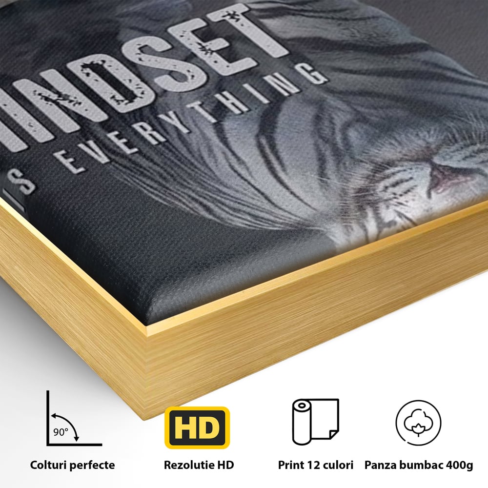Tablou Canvas Premium, LuxCanva® Q1008, In Oglinda Mintii, Pisoi, Tigru, Reflectie, Oglinda, Crestere, Curaj, Devenire, Identitate, Pui, Apa, Privire, Psihologie, Simbolic, Felina, Birou, Dormitor