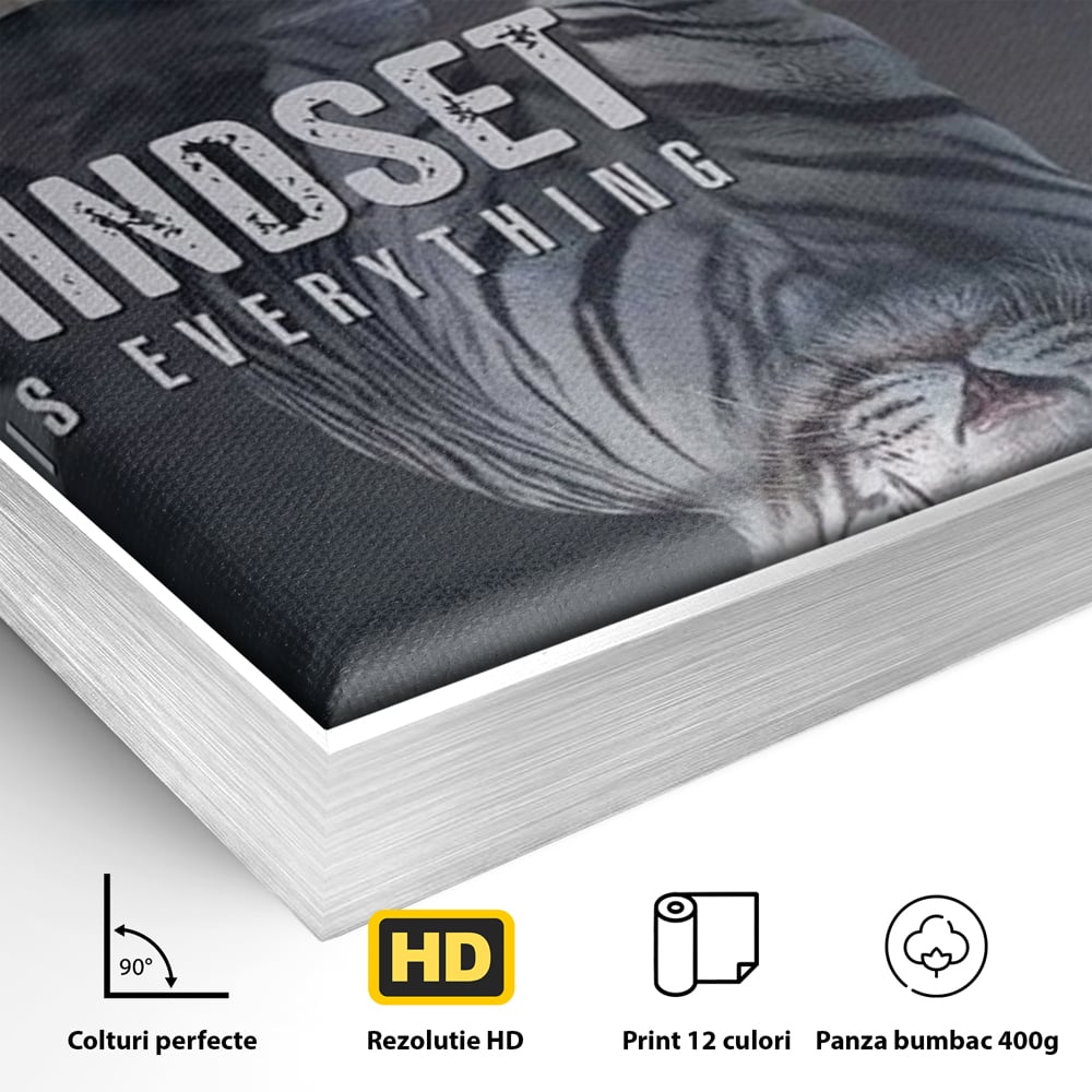 Tablou Canvas Premium, LuxCanva® Q1008, In Oglinda Mintii, Pisoi, Tigru, Reflectie, Oglinda, Crestere, Curaj, Devenire, Identitate, Pui, Apa, Privire, Psihologie, Simbolic, Felina, Birou, Dormitor