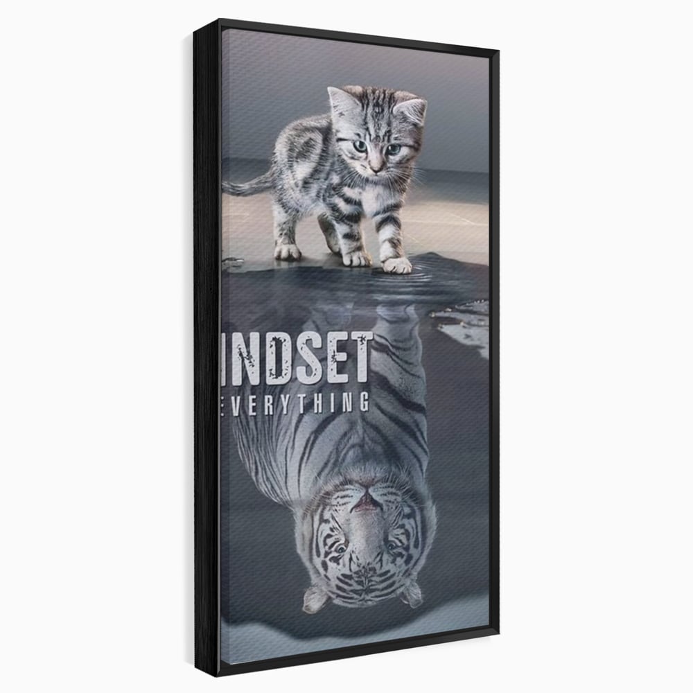 Tablou Canvas Premium, LuxCanva® Q1008, In Oglinda Mintii, Pisoi, Tigru, Reflectie, Oglinda, Crestere, Curaj, Devenire, Identitate, Pui, Apa, Privire, Psihologie, Simbolic, Felina, Birou, Dormitor