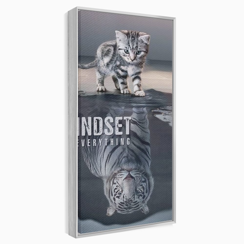 Tablou Canvas Premium, LuxCanva® Q1008, In Oglinda Mintii, Pisoi, Tigru, Reflectie, Oglinda, Crestere, Curaj, Devenire, Identitate, Pui, Apa, Privire, Psihologie, Simbolic, Felina, Birou, Dormitor