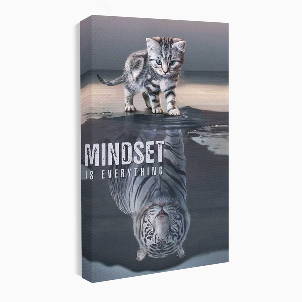 Tablou Canvas Premium, LuxCanva® Q1008, In Oglinda Mintii, Pisoi, Tigru, Reflectie, Oglinda, Crestere, Curaj, Devenire, Identitate, Pui, Apa, Privire, Psihologie, Simbolic, Felina, Birou, Dormitor