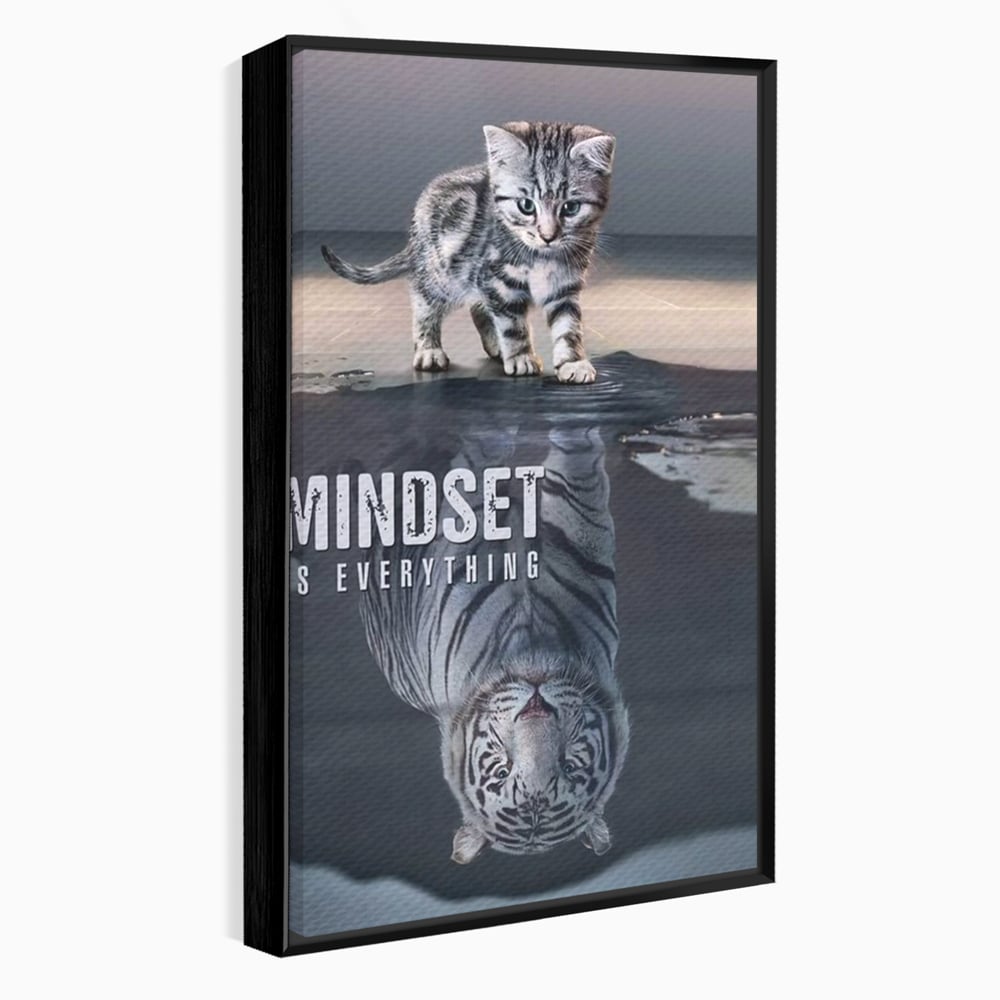 Tablou Canvas Premium, LuxCanva® Q1008, In Oglinda Mintii, Pisoi, Tigru, Reflectie, Oglinda, Crestere, Curaj, Devenire, Identitate, Pui, Apa, Privire, Psihologie, Simbolic, Felina, Birou, Dormitor
