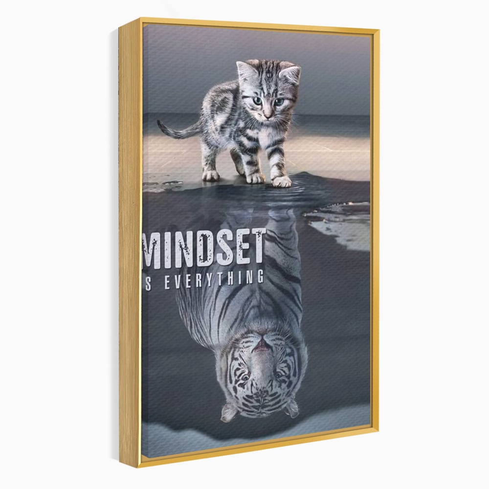 Tablou Canvas Premium, LuxCanva® Q1008, In Oglinda Mintii, Pisoi, Tigru, Reflectie, Oglinda, Crestere, Curaj, Devenire, Identitate, Pui, Apa, Privire, Psihologie, Simbolic, Felina, Birou, Dormitor