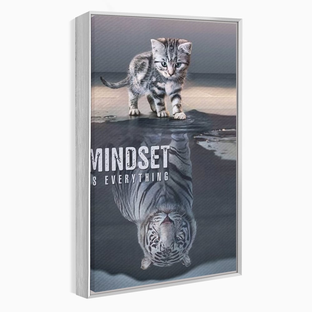 Tablou Canvas Premium, LuxCanva® Q1008, In Oglinda Mintii, Pisoi, Tigru, Reflectie, Oglinda, Crestere, Curaj, Devenire, Identitate, Pui, Apa, Privire, Psihologie, Simbolic, Felina, Birou, Dormitor
