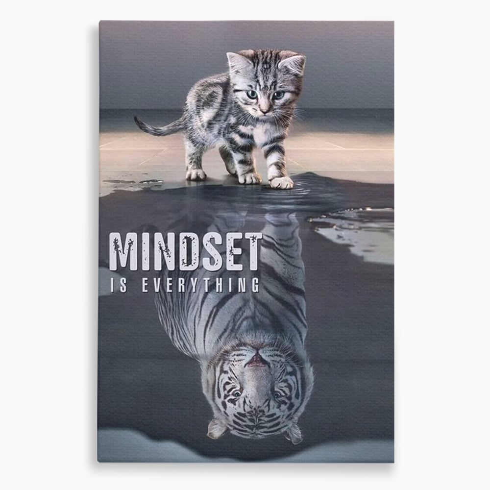 Tablou Canvas Premium, LuxCanva® Q1008, In Oglinda Mintii, Pisoi, Tigru, Reflectie, Oglinda, Crestere, Curaj, Devenire, Identitate, Pui, Apa, Privire, Psihologie, Simbolic, Felina, Birou, Dormitor