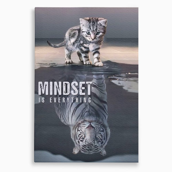 Tablou Canvas Premium, LuxCanva® Q1008, In Oglinda Mintii, Pisoi, Tigru, Reflectie, Oglinda, Crestere, Curaj, Devenire, Identitate, Pui, Apa, Privire, Psihologie, Simbolic, Felina, Birou, Dormitor