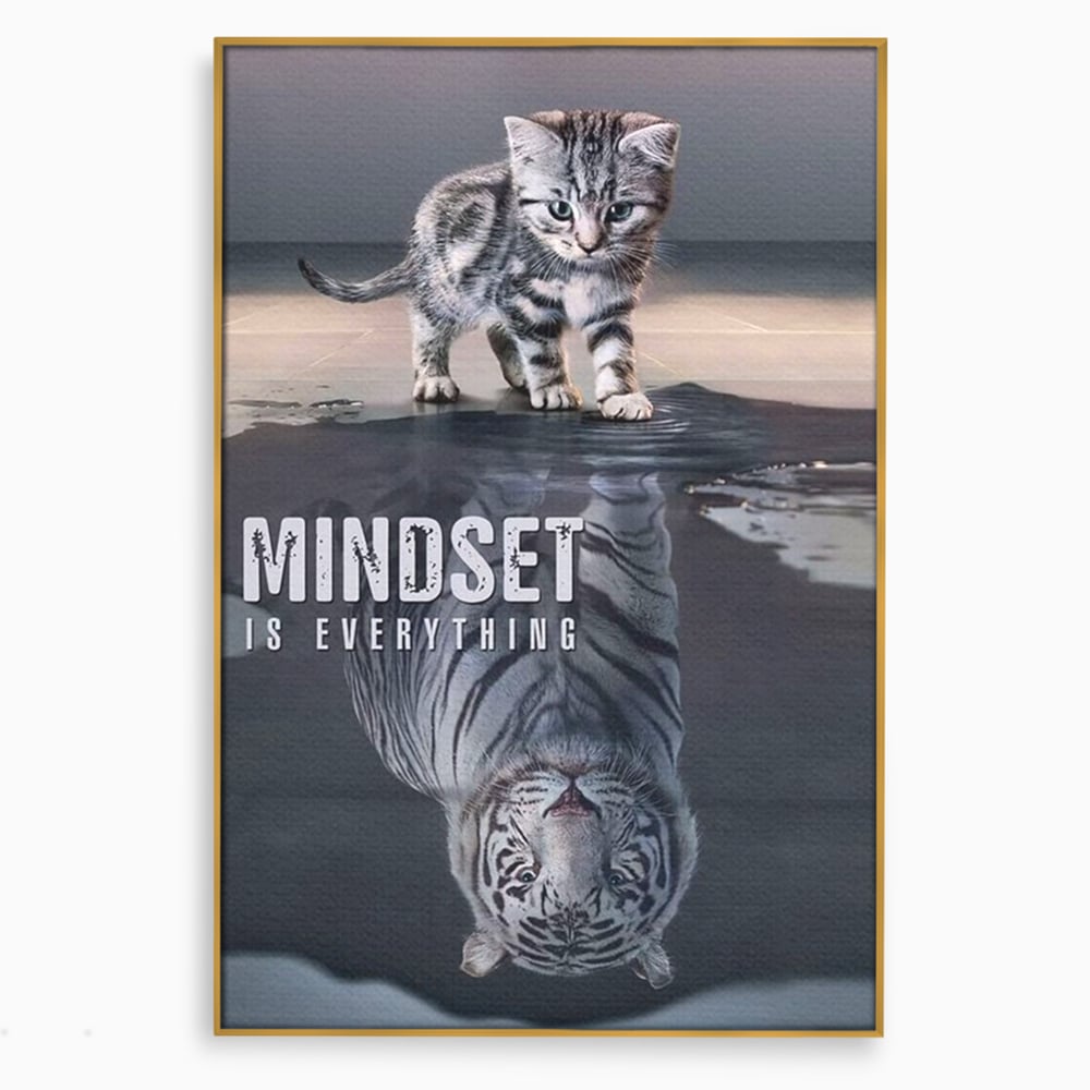 Tablou Canvas Premium, LuxCanva® Q1008, In Oglinda Mintii, Pisoi, Tigru, Reflectie, Oglinda, Crestere, Curaj, Devenire, Identitate, Pui, Apa, Privire, Psihologie, Simbolic, Felina, Birou, Dormitor
