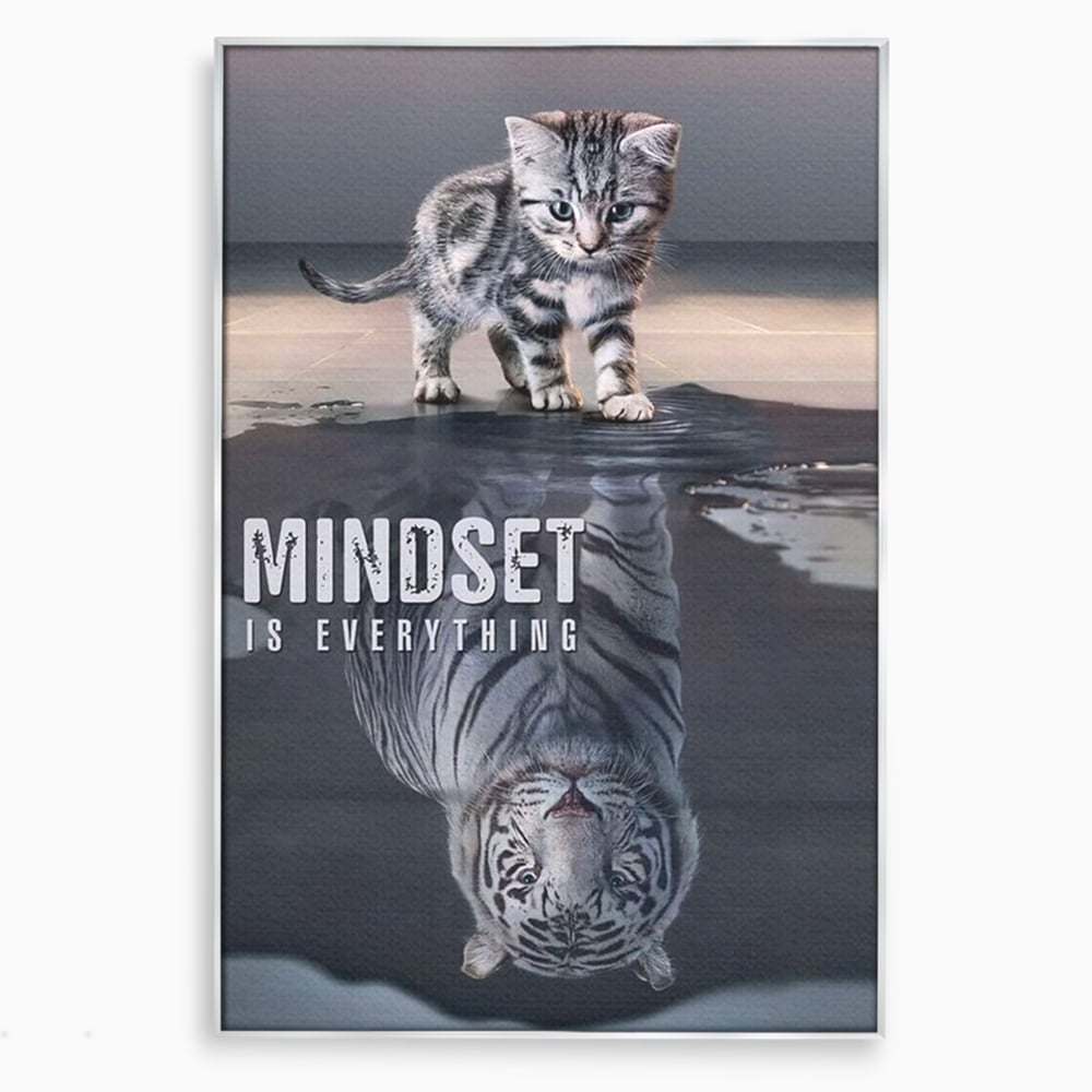 Tablou Canvas Premium, LuxCanva® Q1008, In Oglinda Mintii, Pisoi, Tigru, Reflectie, Oglinda, Crestere, Curaj, Devenire, Identitate, Pui, Apa, Privire, Psihologie, Simbolic, Felina, Birou, Dormitor
