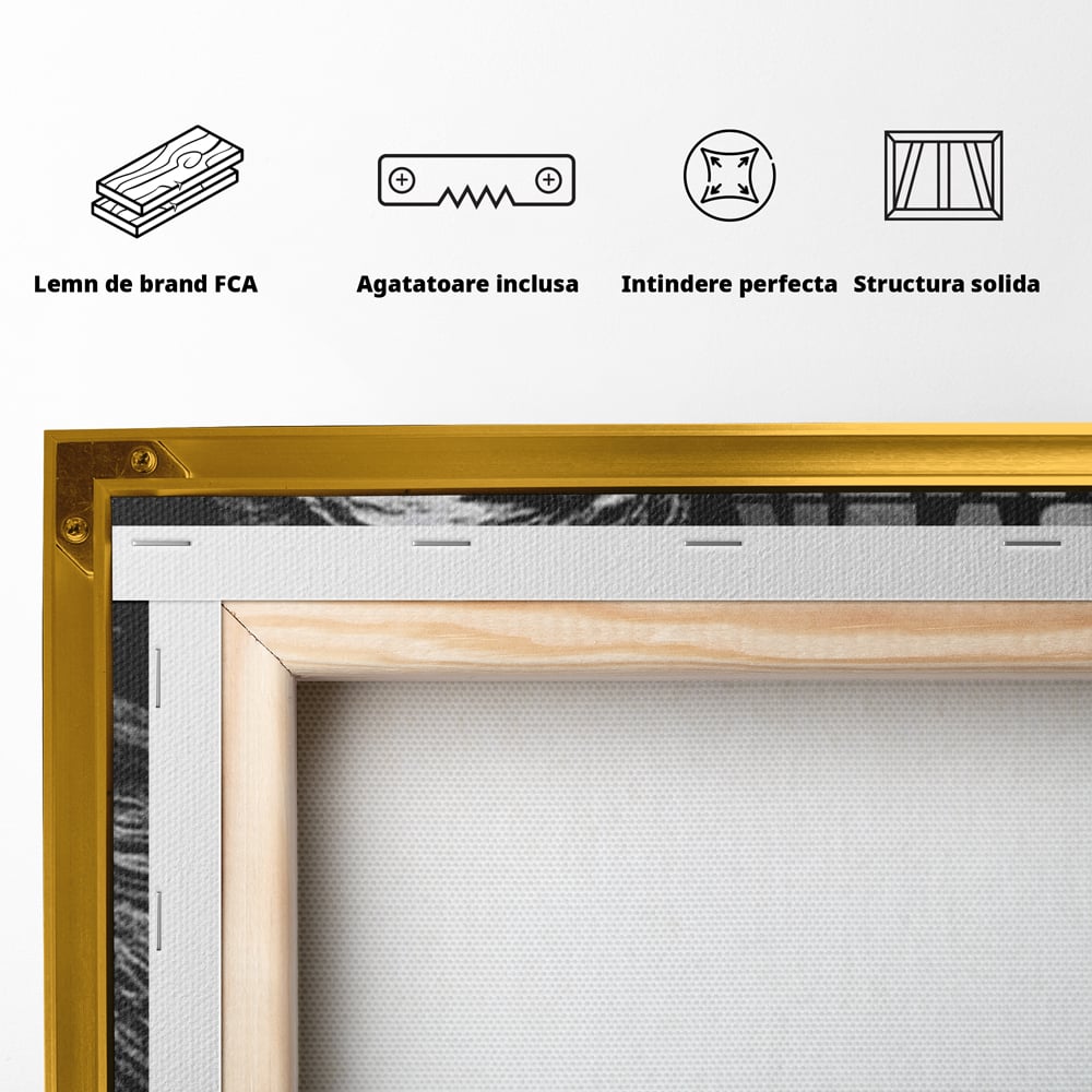 Tablou Canvas Premium, LuxCanva® Q1009, Lupta Continua,  Lup, Supravietuire, Instinct, Loialitate, Spirit, Salbatic, Portret, Alb, Negru, Privire, Chip, Sportivi, Vointa, Motivatie, Birou, Dormitor
