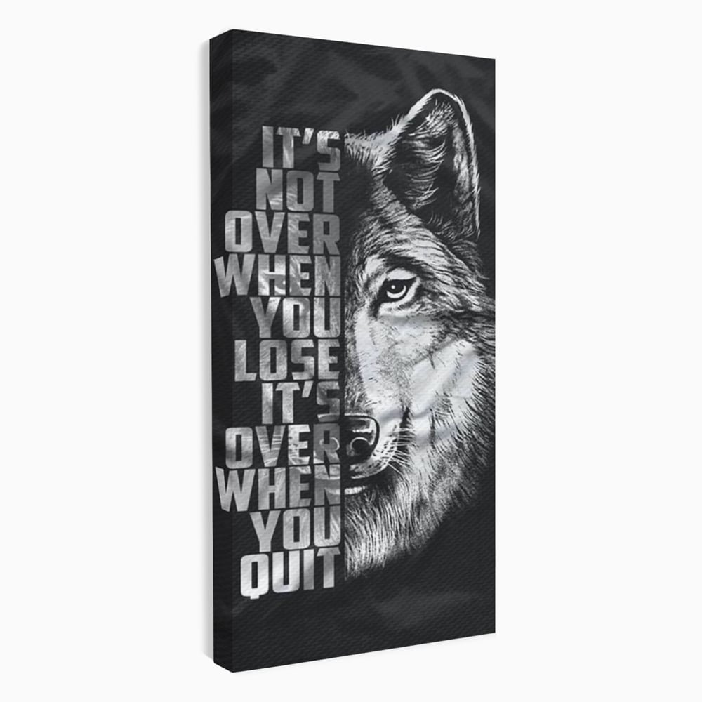 Tablou Canvas Premium, LuxCanva® Q1009, Lupta Continua,  Lup, Supravietuire, Instinct, Loialitate, Spirit, Salbatic, Portret, Alb, Negru, Privire, Chip, Sportivi, Vointa, Motivatie, Birou, Dormitor