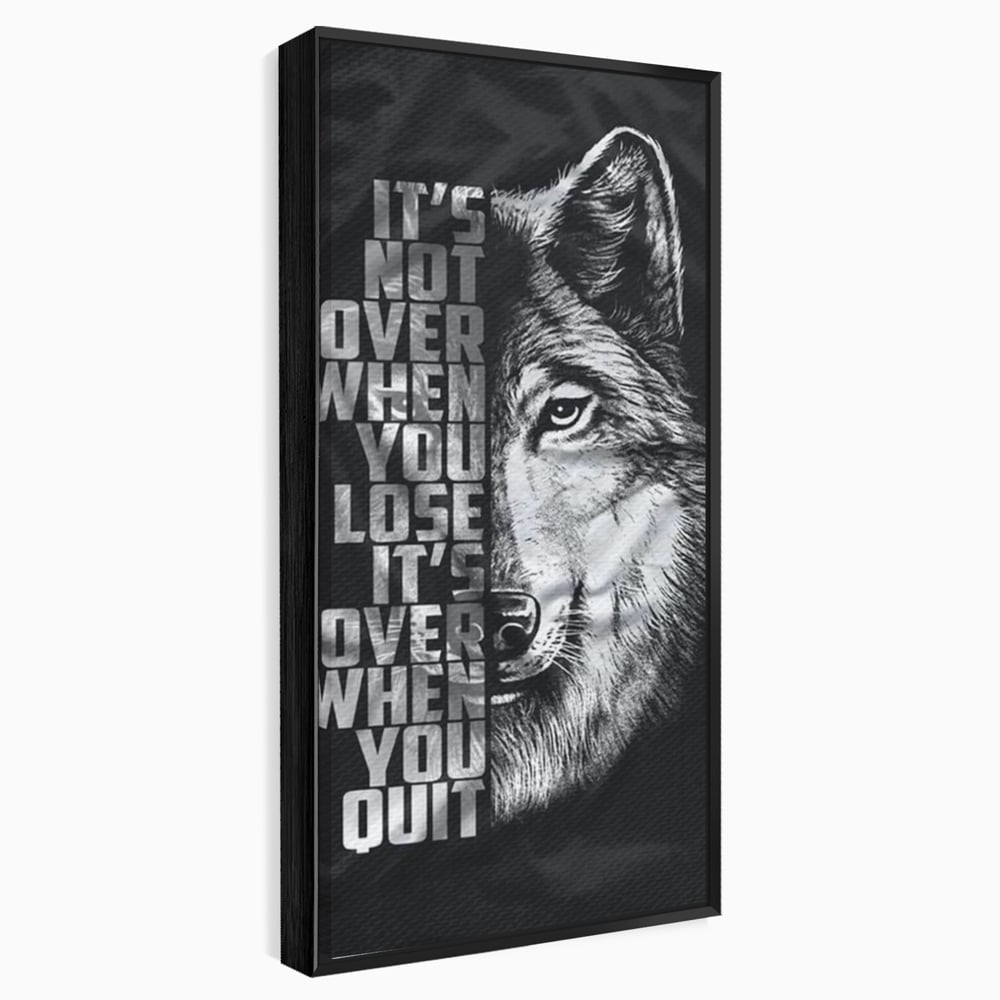 Tablou Canvas Premium, LuxCanva® Q1009, Lupta Continua,  Lup, Supravietuire, Instinct, Loialitate, Spirit, Salbatic, Portret, Alb, Negru, Privire, Chip, Sportivi, Vointa, Motivatie, Birou, Dormitor