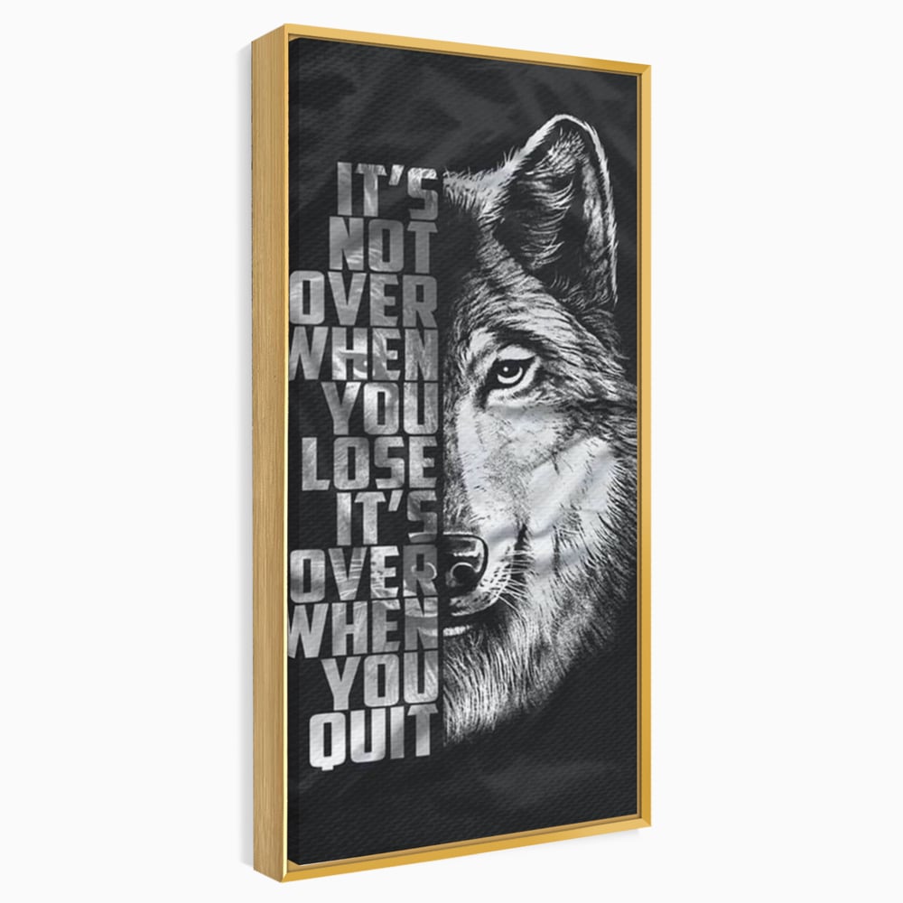 Tablou Canvas Premium, LuxCanva® Q1009, Lupta Continua,  Lup, Supravietuire, Instinct, Loialitate, Spirit, Salbatic, Portret, Alb, Negru, Privire, Chip, Sportivi, Vointa, Motivatie, Birou, Dormitor