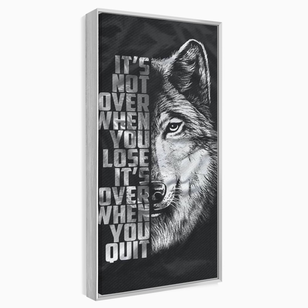 Tablou Canvas Premium, LuxCanva® Q1009, Lupta Continua,  Lup, Supravietuire, Instinct, Loialitate, Spirit, Salbatic, Portret, Alb, Negru, Privire, Chip, Sportivi, Vointa, Motivatie, Birou, Dormitor