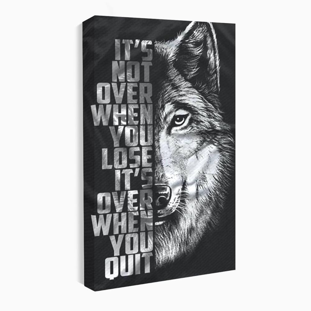 Tablou Canvas Premium, LuxCanva® Q1009, Lupta Continua,  Lup, Supravietuire, Instinct, Loialitate, Spirit, Salbatic, Portret, Alb, Negru, Privire, Chip, Sportivi, Vointa, Motivatie, Birou, Dormitor