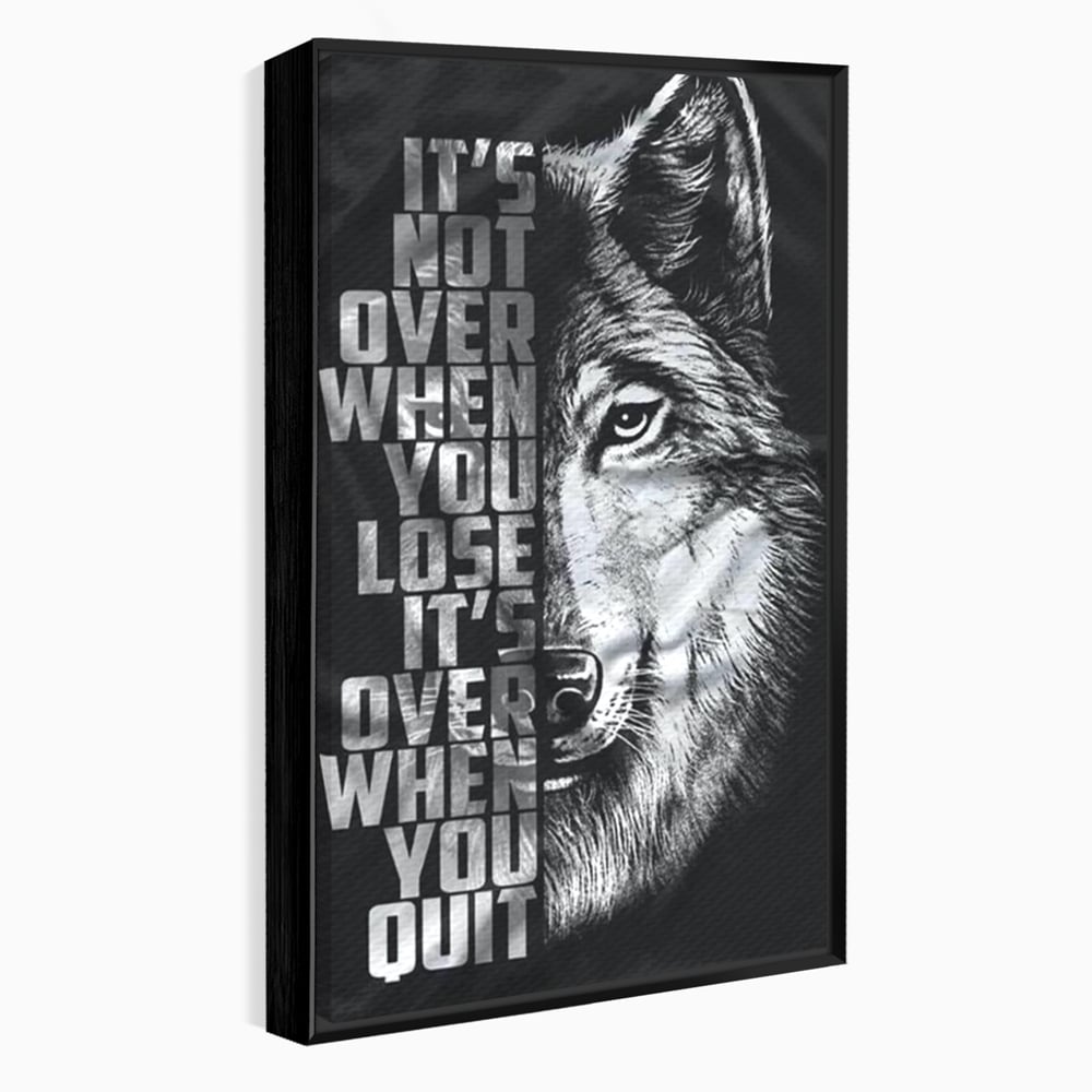 Tablou Canvas Premium, LuxCanva® Q1009, Lupta Continua,  Lup, Supravietuire, Instinct, Loialitate, Spirit, Salbatic, Portret, Alb, Negru, Privire, Chip, Sportivi, Vointa, Motivatie, Birou, Dormitor