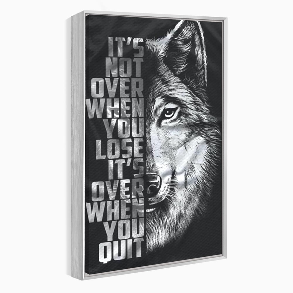 Tablou Canvas Premium, LuxCanva® Q1009, Lupta Continua,  Lup, Supravietuire, Instinct, Loialitate, Spirit, Salbatic, Portret, Alb, Negru, Privire, Chip, Sportivi, Vointa, Motivatie, Birou, Dormitor