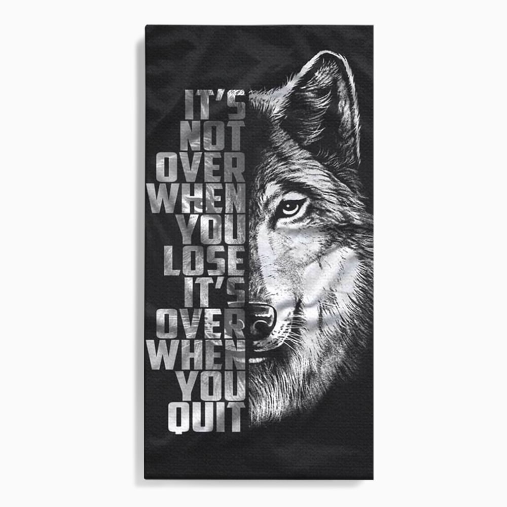 Tablou Canvas Premium, LuxCanva® Q1009, Lupta Continua,  Lup, Supravietuire, Instinct, Loialitate, Spirit, Salbatic, Portret, Alb, Negru, Privire, Chip, Sportivi, Vointa, Motivatie, Birou, Dormitor