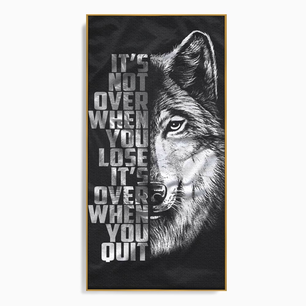 Tablou Canvas Premium, LuxCanva® Q1009, Lupta Continua,  Lup, Supravietuire, Instinct, Loialitate, Spirit, Salbatic, Portret, Alb, Negru, Privire, Chip, Sportivi, Vointa, Motivatie, Birou, Dormitor