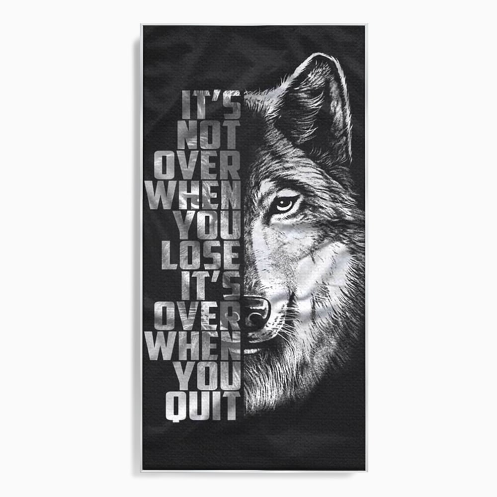 Tablou Canvas Premium, LuxCanva® Q1009, Lupta Continua,  Lup, Supravietuire, Instinct, Loialitate, Spirit, Salbatic, Portret, Alb, Negru, Privire, Chip, Sportivi, Vointa, Motivatie, Birou, Dormitor
