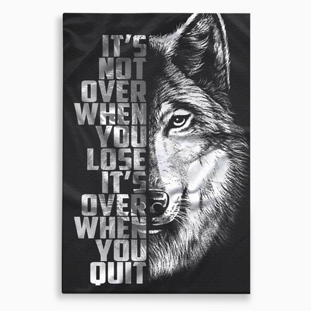 Tablou Canvas Premium, LuxCanva® Q1009, Lupta Continua,  Lup, Supravietuire, Instinct, Loialitate, Spirit, Salbatic, Portret, Alb, Negru, Privire, Chip, Sportivi, Vointa, Motivatie, Birou, Dormitor
