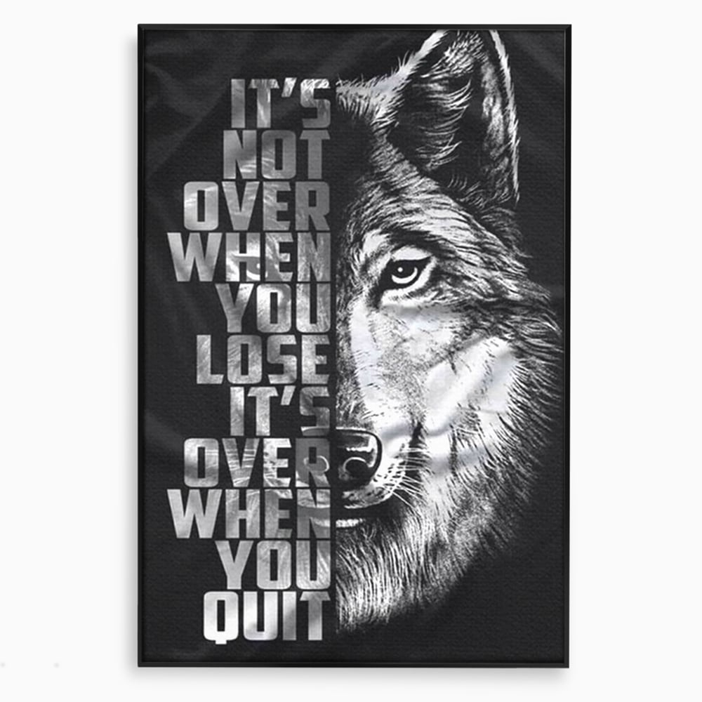 Tablou Canvas Premium, LuxCanva® Q1009, Lupta Continua,  Lup, Supravietuire, Instinct, Loialitate, Spirit, Salbatic, Portret, Alb, Negru, Privire, Chip, Sportivi, Vointa, Motivatie, Birou, Dormitor