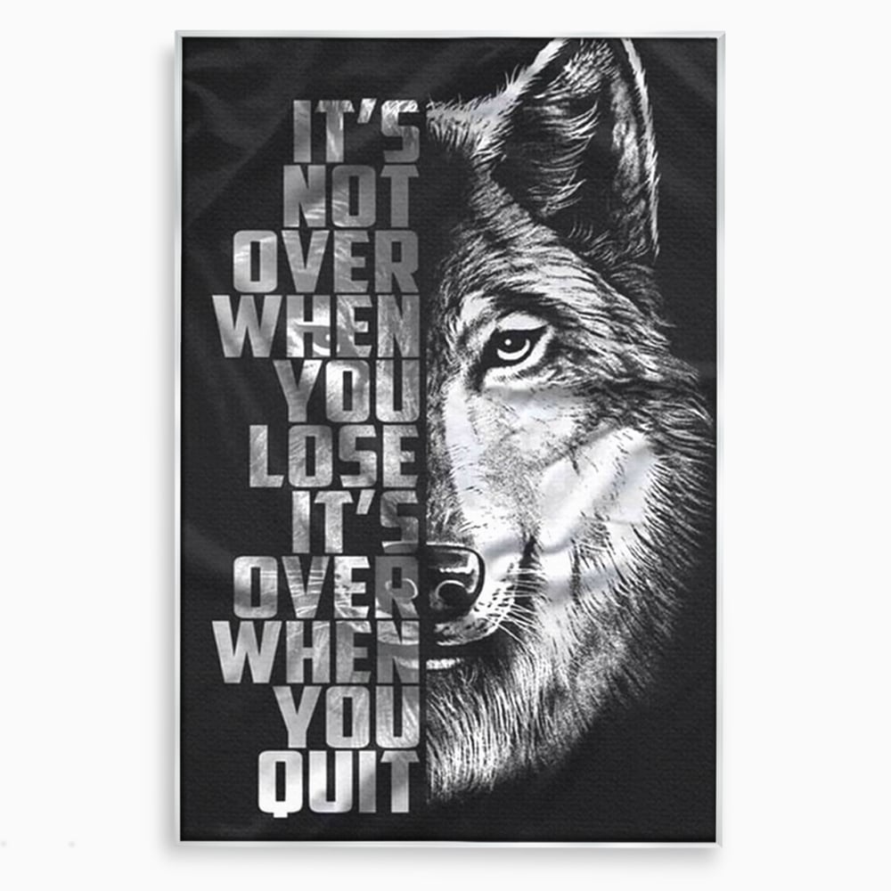 Tablou Canvas Premium, LuxCanva® Q1009, Lupta Continua,  Lup, Supravietuire, Instinct, Loialitate, Spirit, Salbatic, Portret, Alb, Negru, Privire, Chip, Sportivi, Vointa, Motivatie, Birou, Dormitor