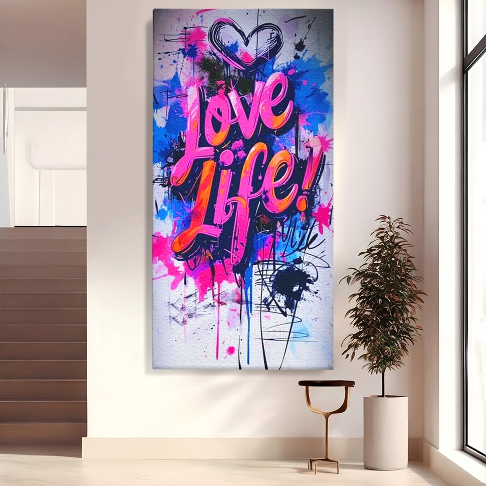 Tablou Canvas Premium, LuxCanva® Q1013, Iubeste Viata, Graffiti, Iubire, Viata, Urban, Motivational, Mesaj, Pozitiv, Modern, Birou, Dormitor