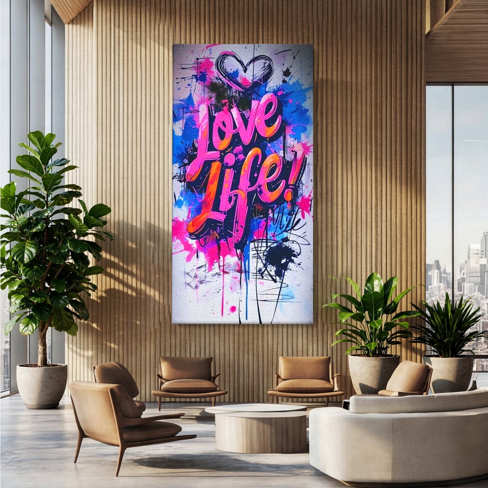 Tablou Canvas Premium, LuxCanva® Q1013, Iubeste Viata, Graffiti, Iubire, Viata, Urban, Motivational, Mesaj, Pozitiv, Modern, Birou, Dormitor