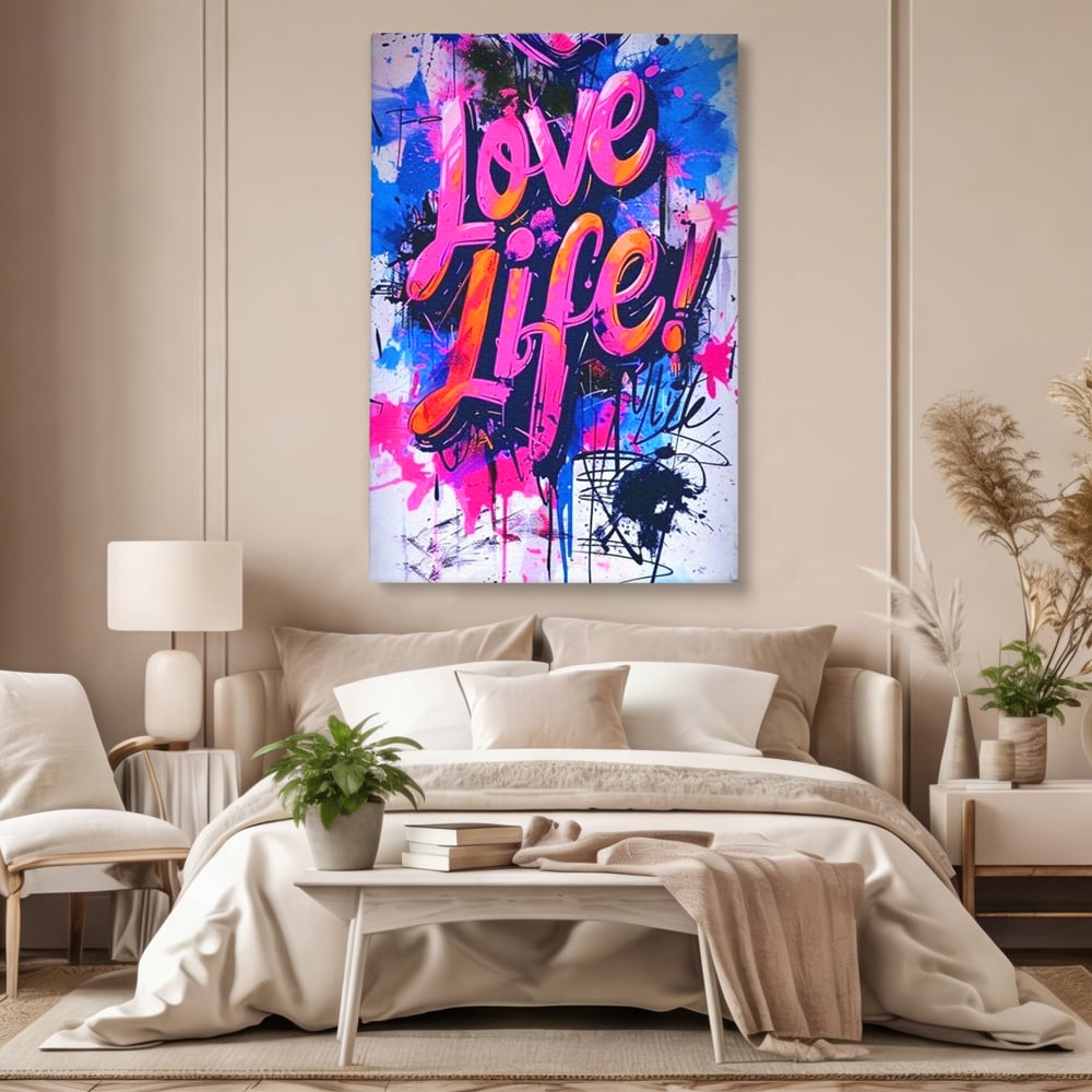 Tablou Canvas Premium, LuxCanva® Q1013, Iubeste Viata, Graffiti, Iubire, Viata, Urban, Motivational, Mesaj, Pozitiv, Modern, Birou, Dormitor