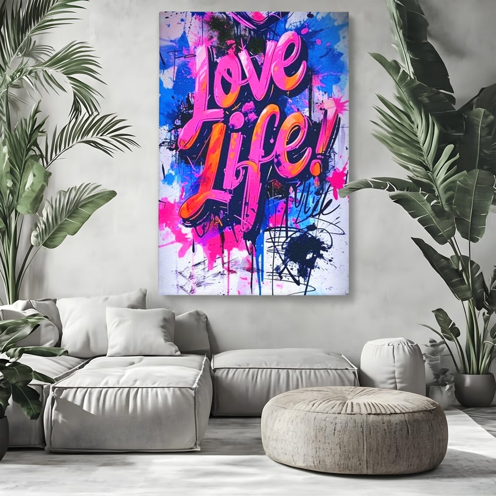 Tablou Canvas Premium, LuxCanva® Q1013, Iubeste Viata, Graffiti, Iubire, Viata, Urban, Motivational, Mesaj, Pozitiv, Modern, Birou, Dormitor