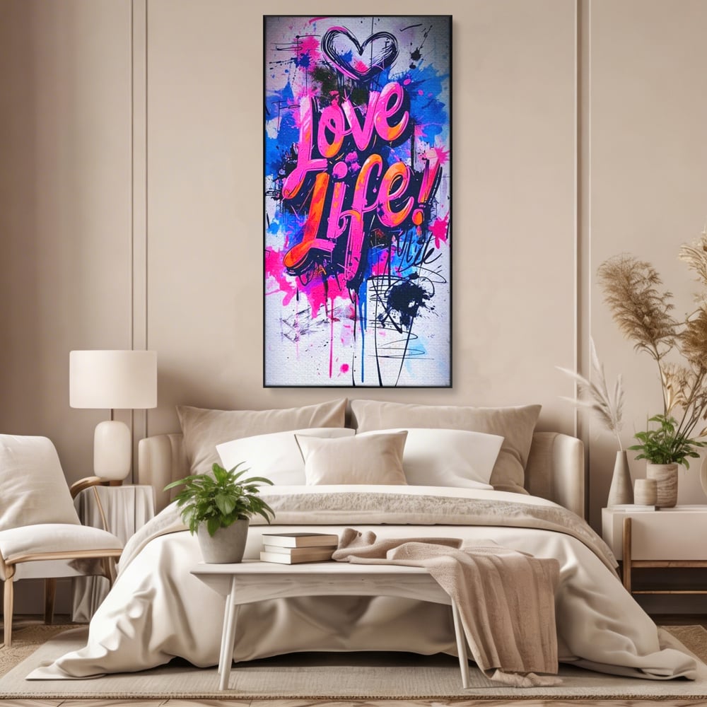 Tablou Canvas Premium, LuxCanva® Q1013, Iubeste Viata, Graffiti, Iubire, Viata, Urban, Motivational, Mesaj, Pozitiv, Modern, Birou, Dormitor