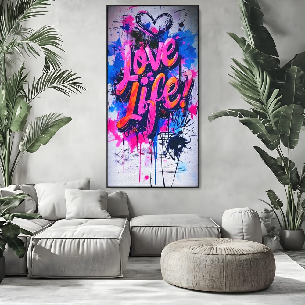Tablou Canvas Premium, LuxCanva® Q1013, Iubeste Viata, Graffiti, Iubire, Viata, Urban, Motivational, Mesaj, Pozitiv, Modern, Birou, Dormitor