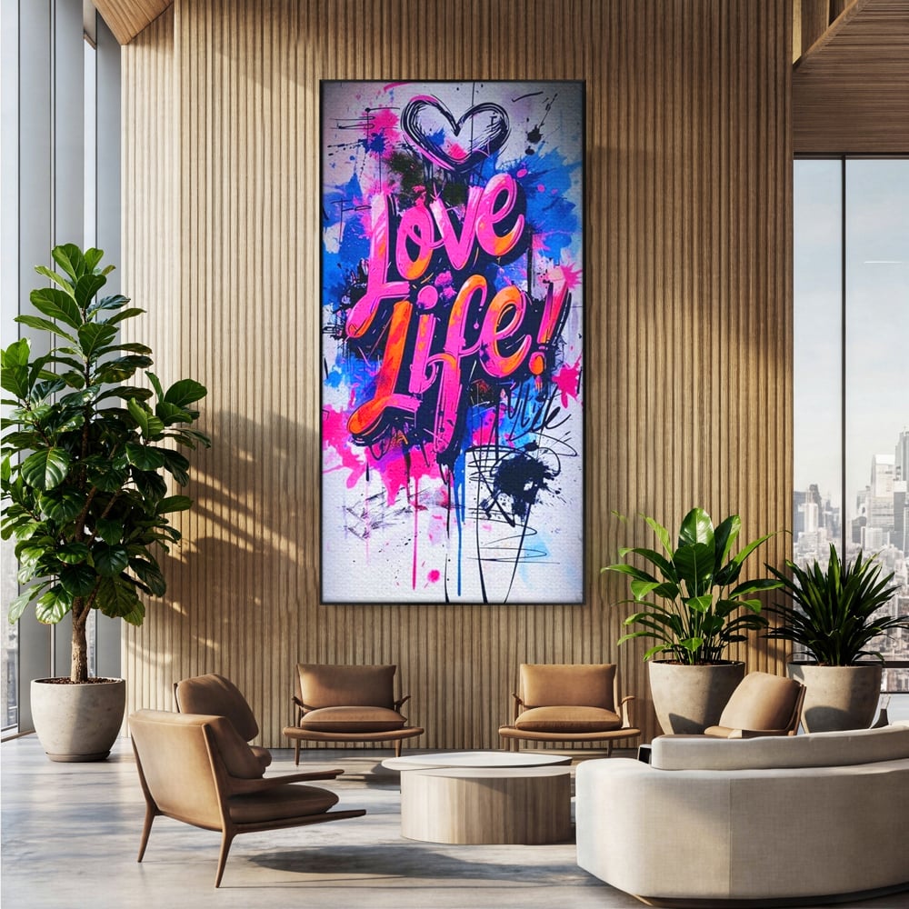 Tablou Canvas Premium, LuxCanva® Q1013, Iubeste Viata, Graffiti, Iubire, Viata, Urban, Motivational, Mesaj, Pozitiv, Modern, Birou, Dormitor
