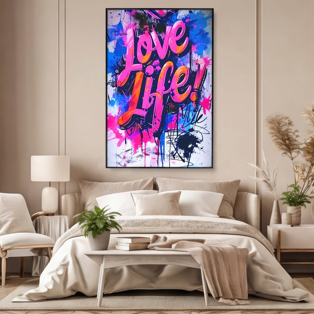 Tablou Canvas Premium, LuxCanva® Q1013, Iubeste Viata, Graffiti, Iubire, Viata, Urban, Motivational, Mesaj, Pozitiv, Modern, Birou, Dormitor