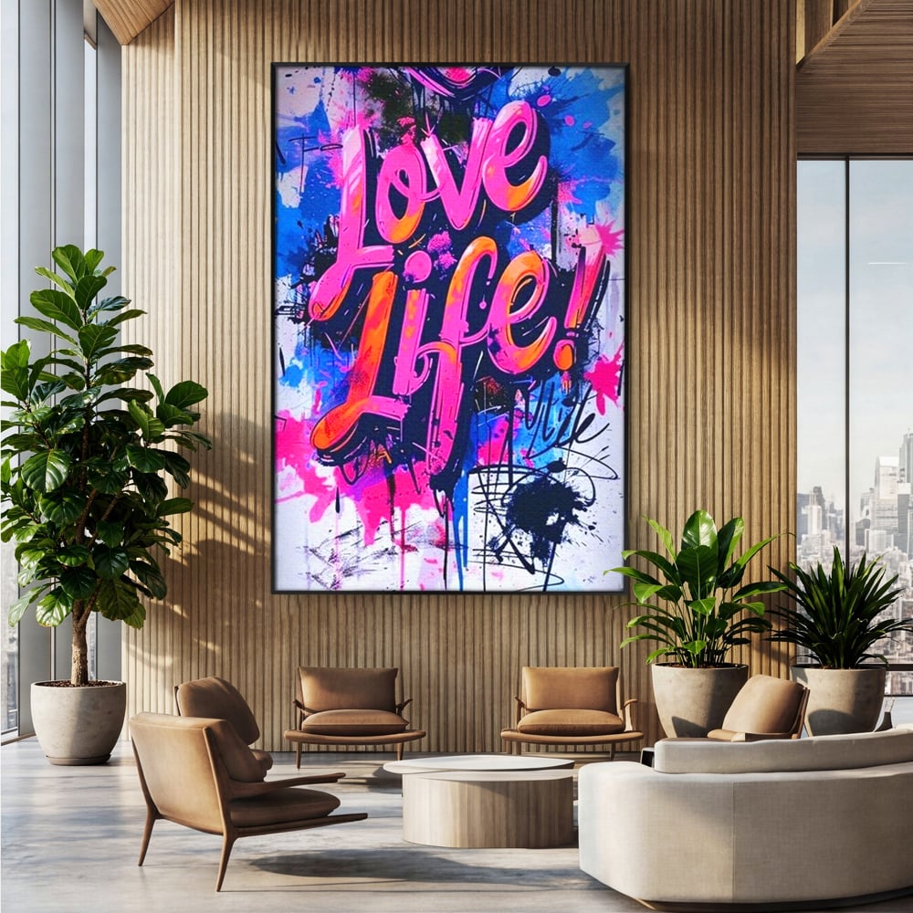 Tablou Canvas Premium, LuxCanva® Q1013, Iubeste Viata, Graffiti, Iubire, Viata, Urban, Motivational, Mesaj, Pozitiv, Modern, Birou, Dormitor