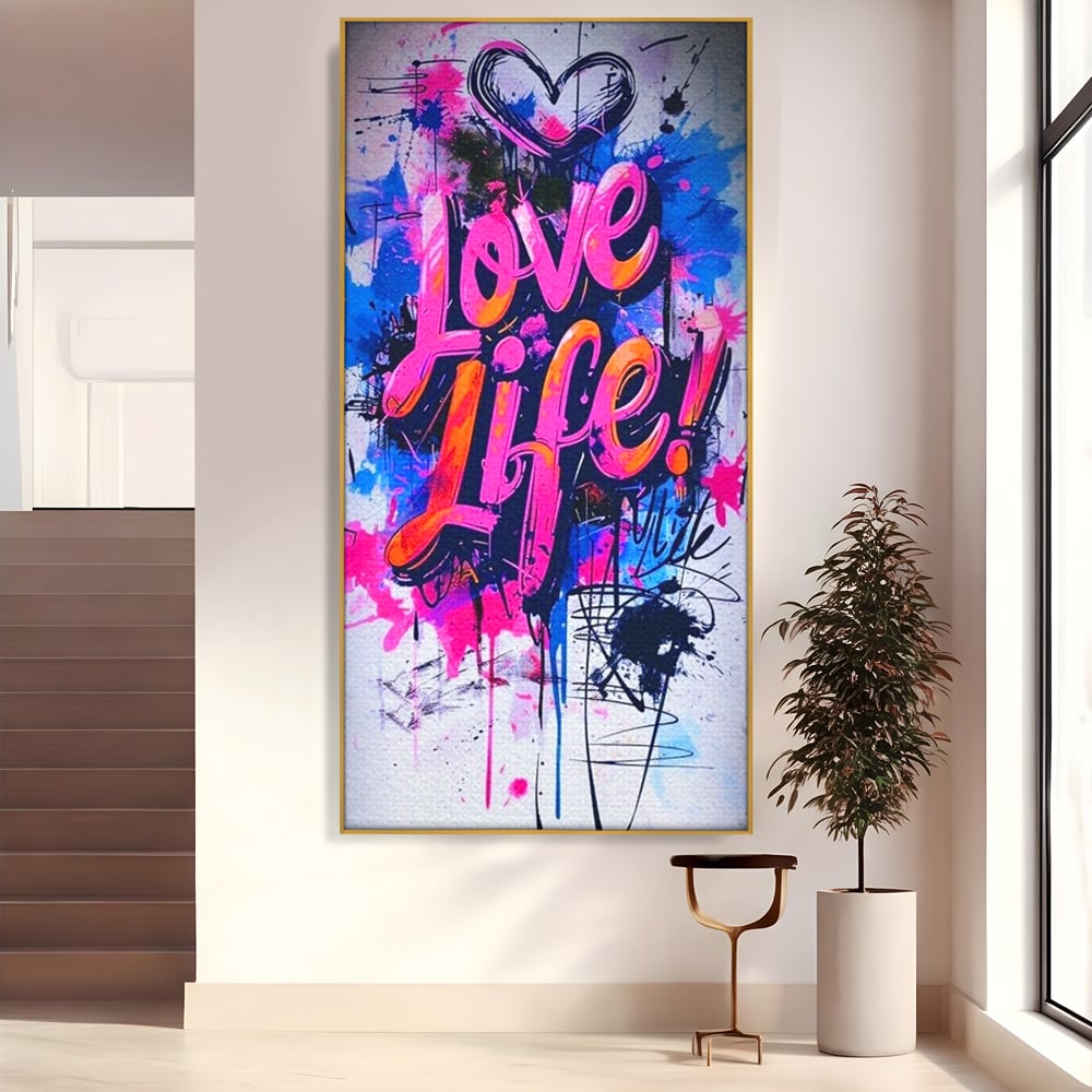 Tablou Canvas Premium, LuxCanva® Q1013, Iubeste Viata, Graffiti, Iubire, Viata, Urban, Motivational, Mesaj, Pozitiv, Modern, Birou, Dormitor