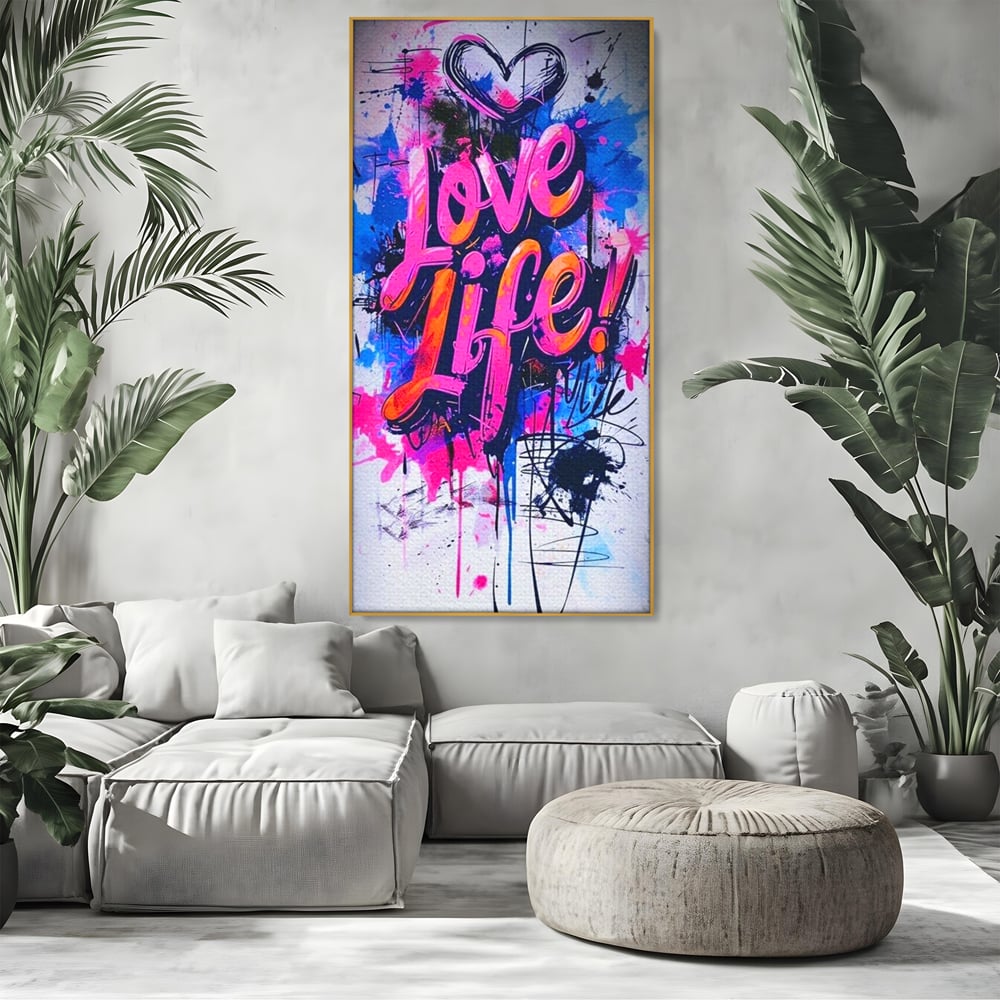 Tablou Canvas Premium, LuxCanva® Q1013, Iubeste Viata, Graffiti, Iubire, Viata, Urban, Motivational, Mesaj, Pozitiv, Modern, Birou, Dormitor