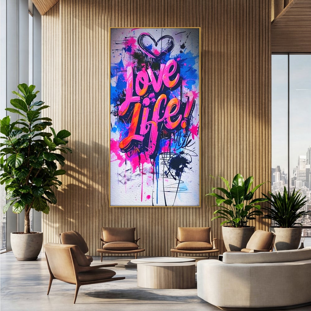 Tablou Canvas Premium, LuxCanva® Q1013, Iubeste Viata, Graffiti, Iubire, Viata, Urban, Motivational, Mesaj, Pozitiv, Modern, Birou, Dormitor