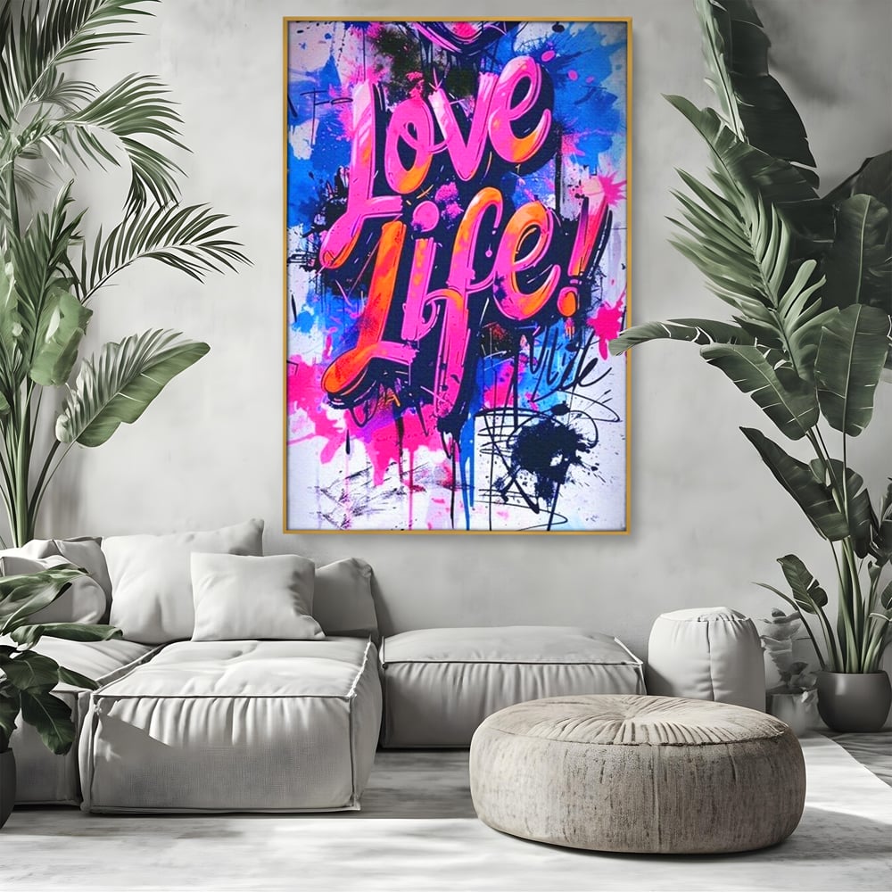 Tablou Canvas Premium, LuxCanva® Q1013, Iubeste Viata, Graffiti, Iubire, Viata, Urban, Motivational, Mesaj, Pozitiv, Modern, Birou, Dormitor
