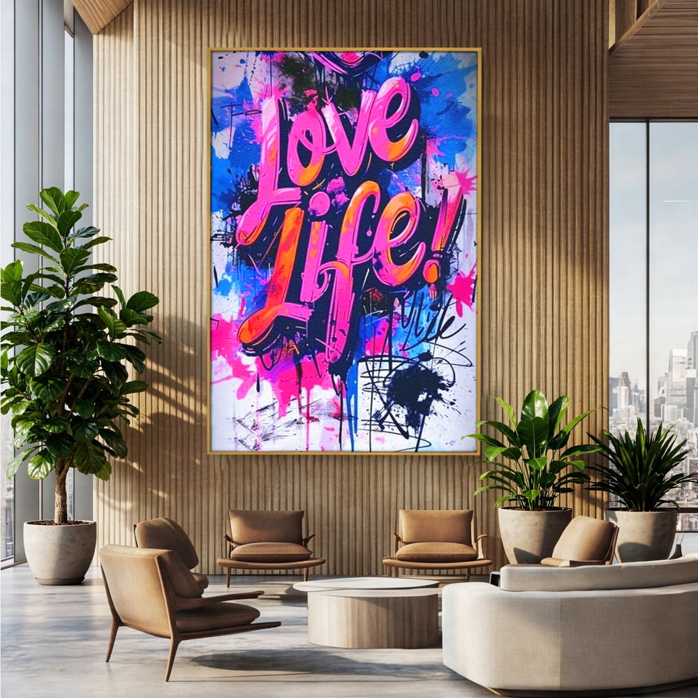 Tablou Canvas Premium, LuxCanva® Q1013, Iubeste Viata, Graffiti, Iubire, Viata, Urban, Motivational, Mesaj, Pozitiv, Modern, Birou, Dormitor