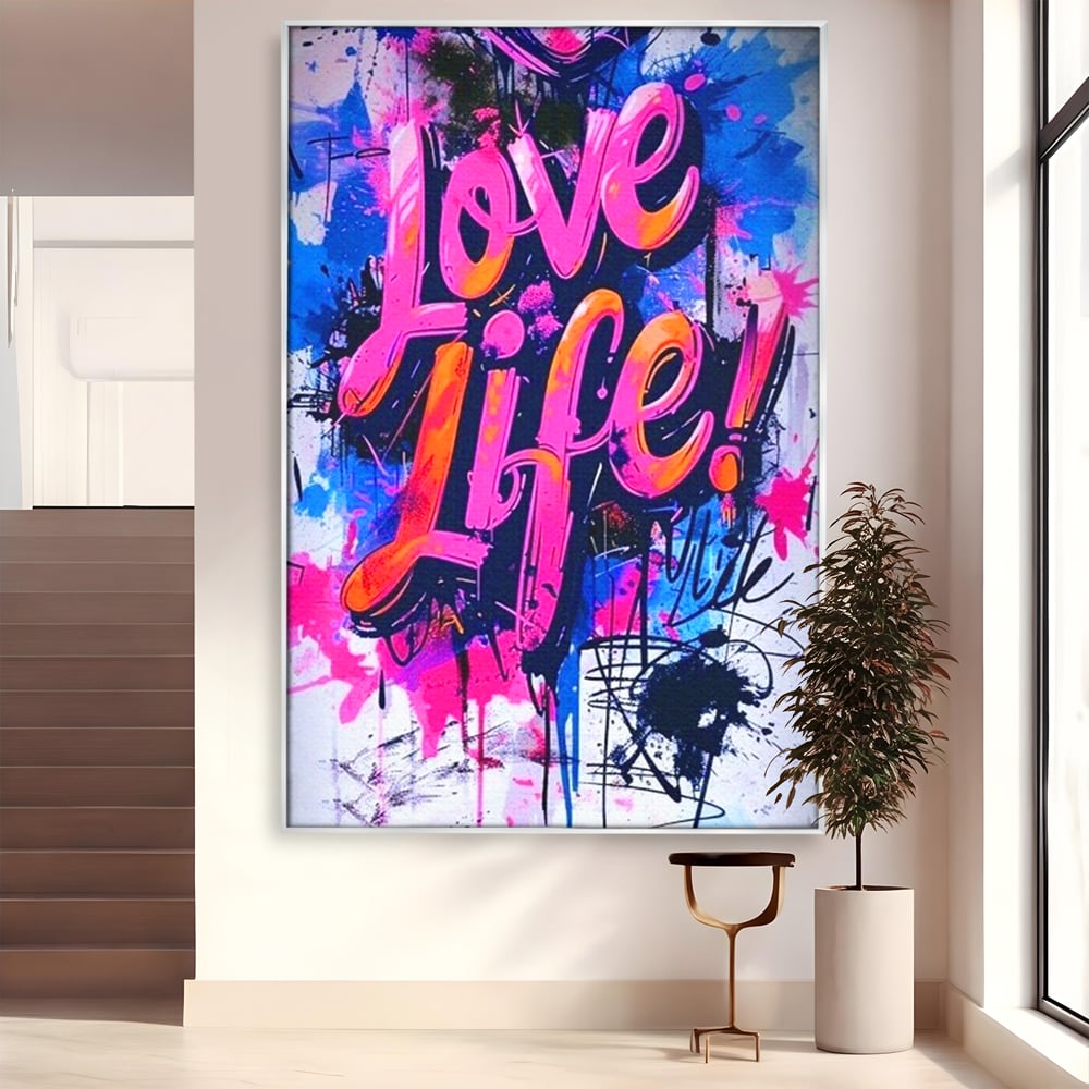 Tablou Canvas Premium, LuxCanva® Q1013, Iubeste Viata, Graffiti, Iubire, Viata, Urban, Motivational, Mesaj, Pozitiv, Modern, Birou, Dormitor