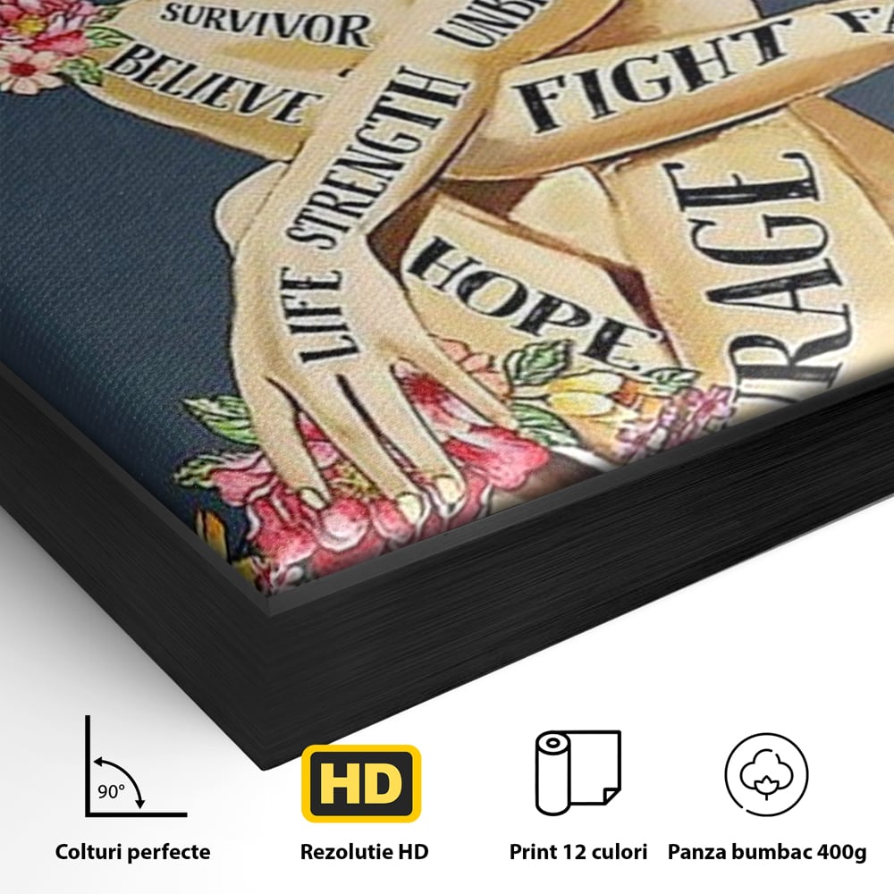 Tablou Canvas Premium, LuxCanva® Q1017, Aripile Sperantei, Ganduri, Optimism, Feminin, Flori, Motivational, Empatie, Viata, Birou, Dormitor