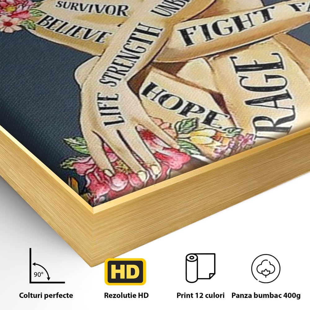 Tablou Canvas Premium, LuxCanva® Q1017, Aripile Sperantei, Ganduri, Optimism, Feminin, Flori, Motivational, Empatie, Viata, Birou, Dormitor