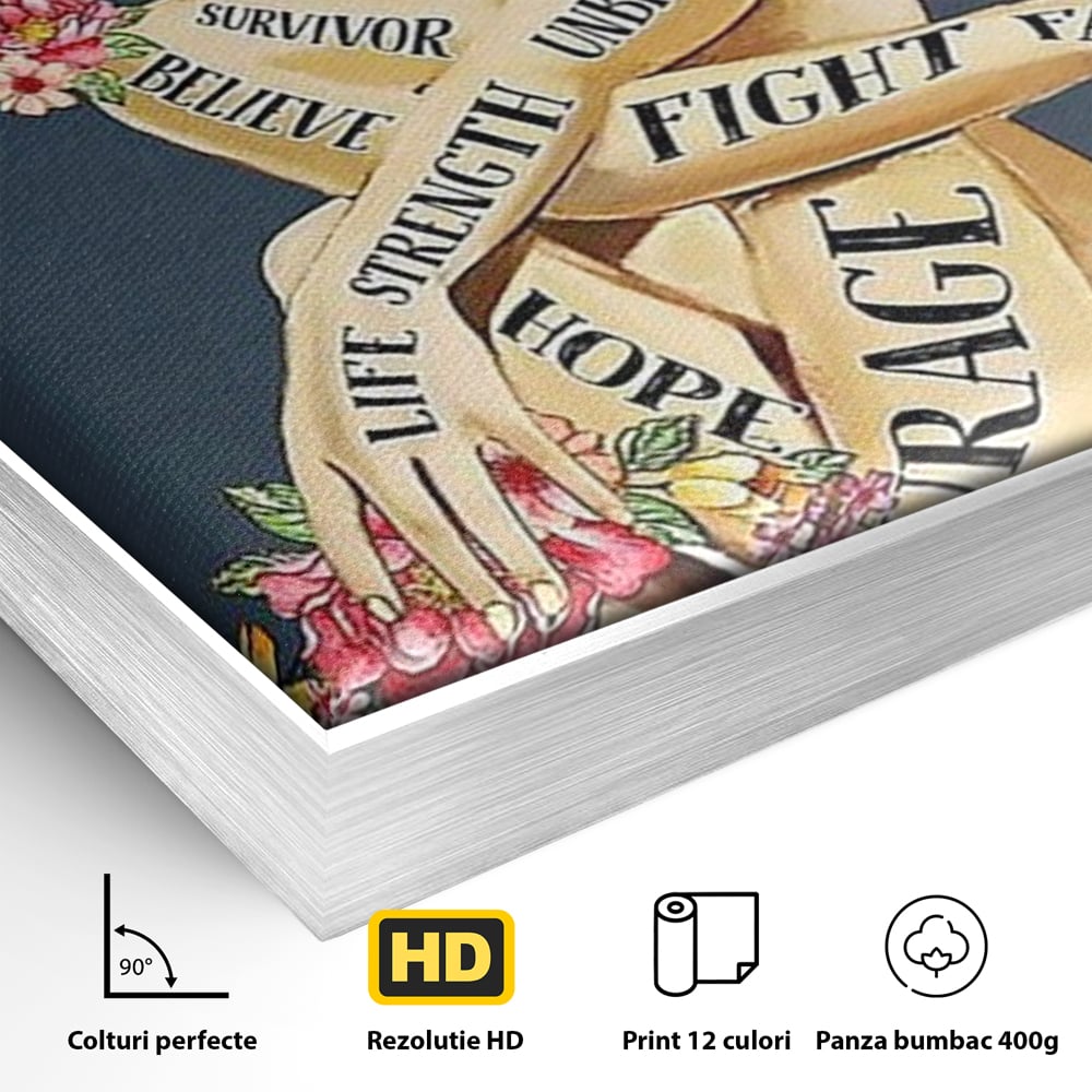 Tablou Canvas Premium, LuxCanva® Q1017, Aripile Sperantei, Ganduri, Optimism, Feminin, Flori, Motivational, Empatie, Viata, Birou, Dormitor