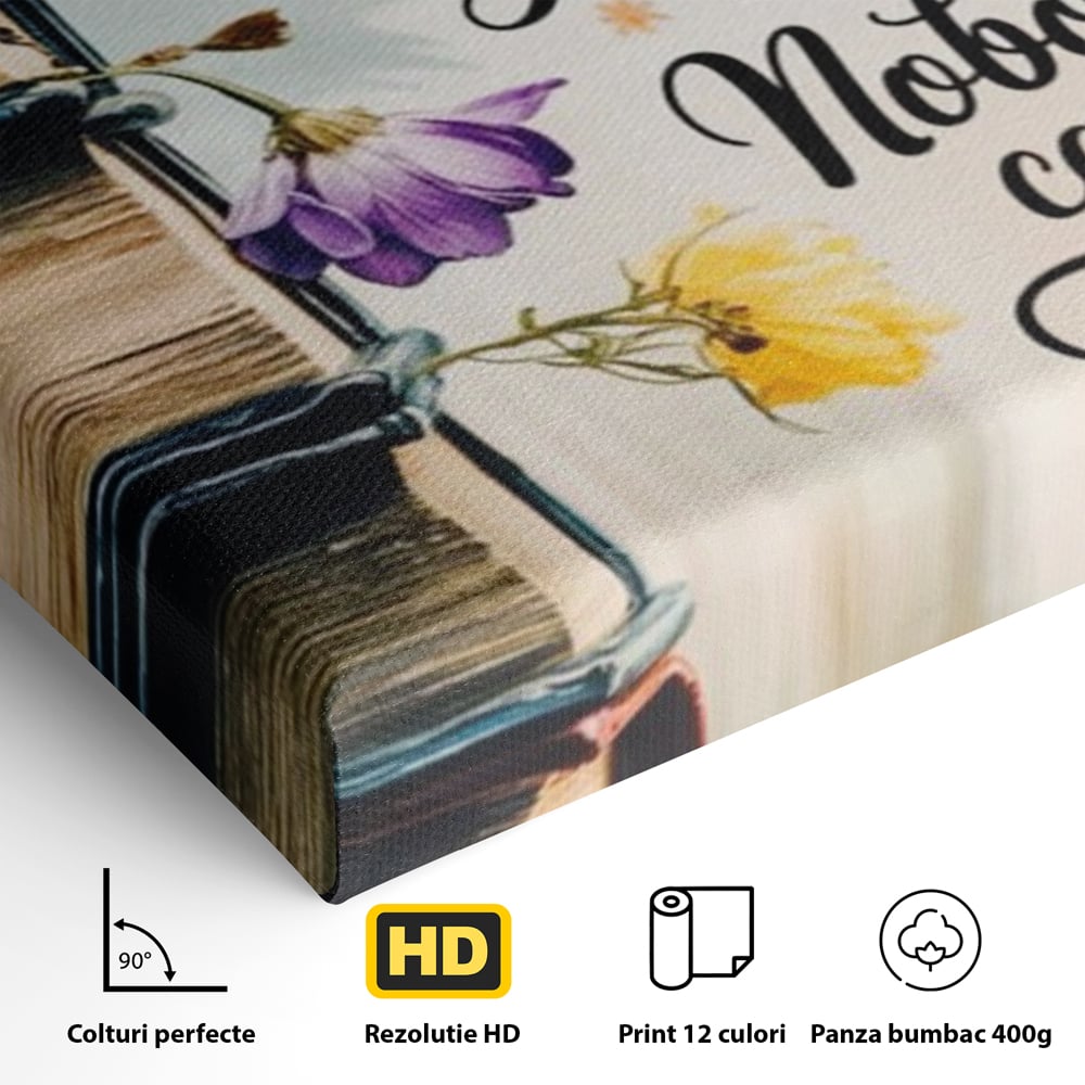 Tablou Canvas Premium, LuxCanva® Q1018, Puterea Educatiei, Carti, Cunoastere, Motivatie, Scoala, Dezvoltare, Flori, Mentor, Cultura, Succes, Birou, Dormitor
