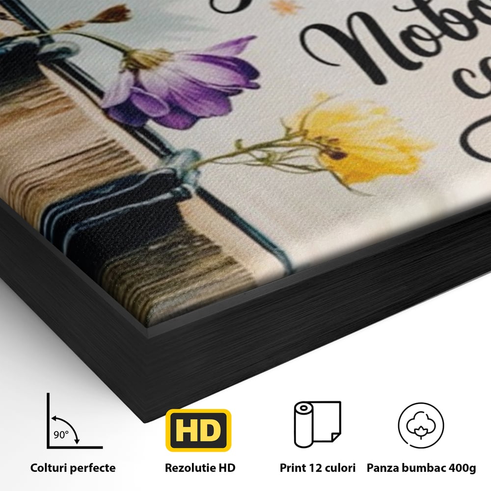 Tablou Canvas Premium, LuxCanva® Q1018, Puterea Educatiei, Carti, Cunoastere, Motivatie, Scoala, Dezvoltare, Flori, Mentor, Cultura, Succes, Birou, Dormitor