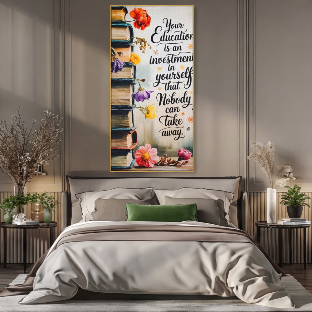 Tablou Canvas Premium, LuxCanva® Q1018, Puterea Educatiei, Carti, Cunoastere, Motivatie, Scoala, Dezvoltare, Flori, Mentor, Cultura, Succes, Birou, Dormitor