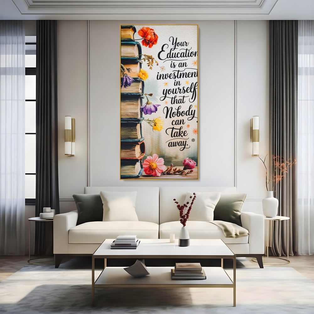 Tablou Canvas Premium, LuxCanva® Q1018, Puterea Educatiei, Carti, Cunoastere, Motivatie, Scoala, Dezvoltare, Flori, Mentor, Cultura, Succes, Birou, Dormitor